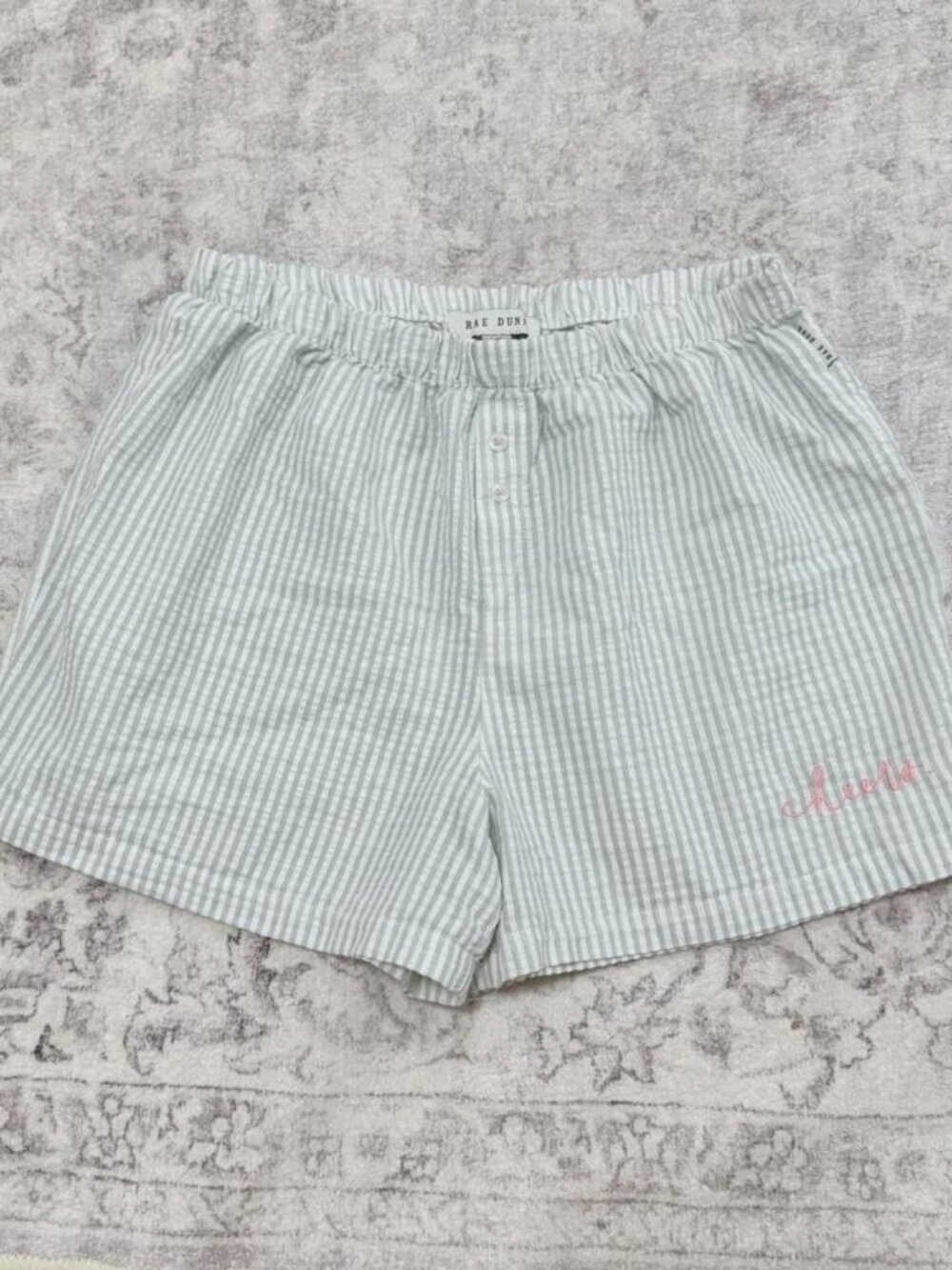 Rae Dunn striped boxer shorts green + white